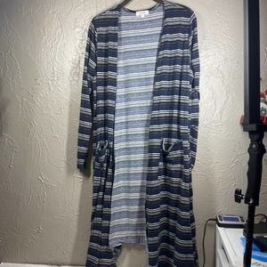 LuLaRoe Blue Open Front Long Sleeve Knit Striped Duster Cardigan Womens Medium